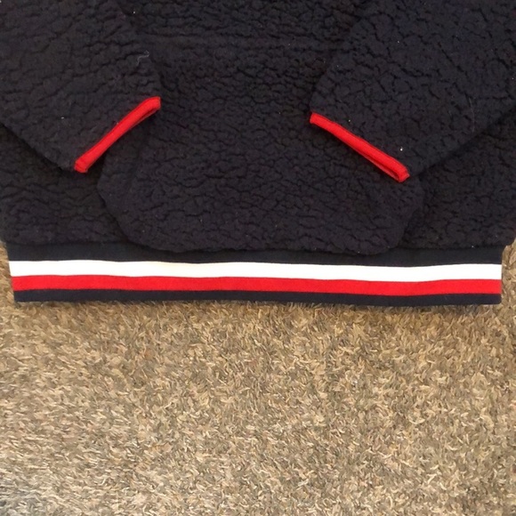 Tommy Hilfiger Women’s Teddy 1/4 Zip Navy Blue Jacket Long Sleeve Stripes Large - Picture 4 of 5